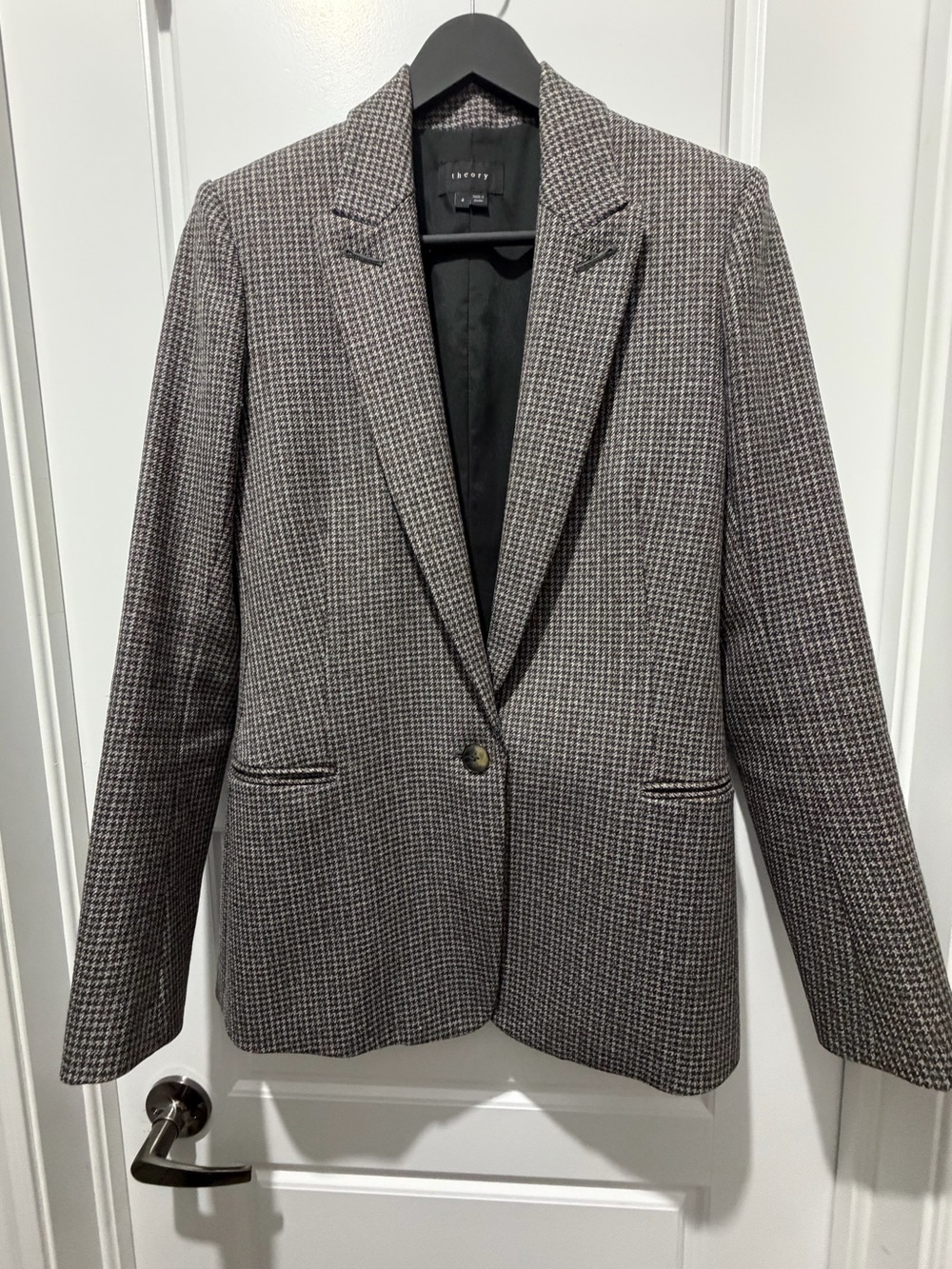 Theory Houndstooth Single-Button Blazer in Black and Gray